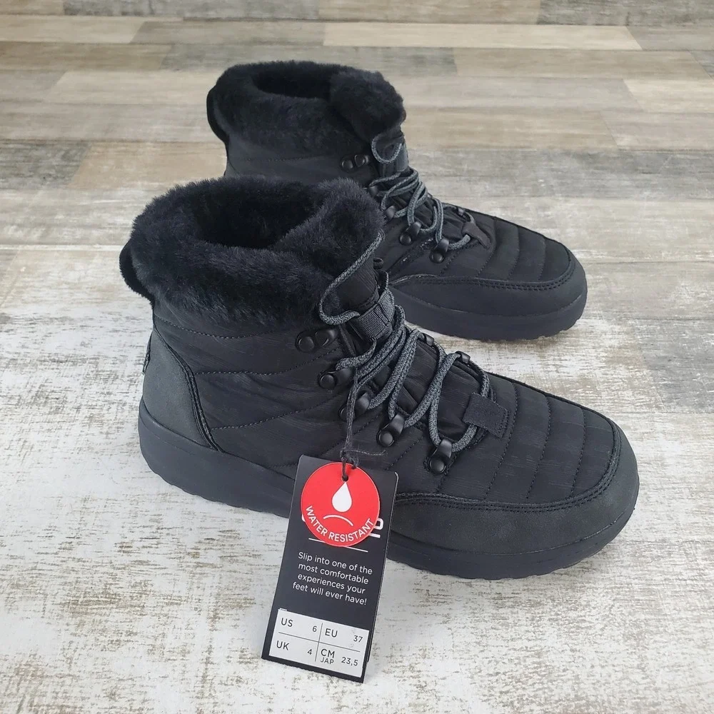 Hey Dude Brandy Ankle Boots Womens 6 Black Faux Fur Lace Up Casual Comfort Shoe